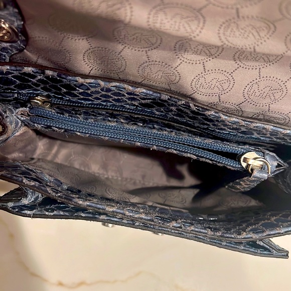 Michael Kors Studded Blue Python Purse with Rhinestones & Chain Strap - Picture 4 of 5